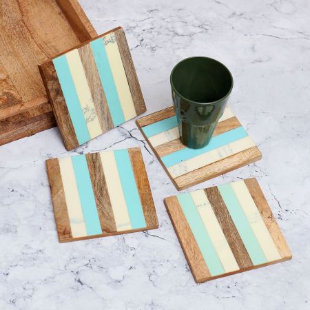 Square Shaped Handcrafted Wooden Coasters - Pack of 4